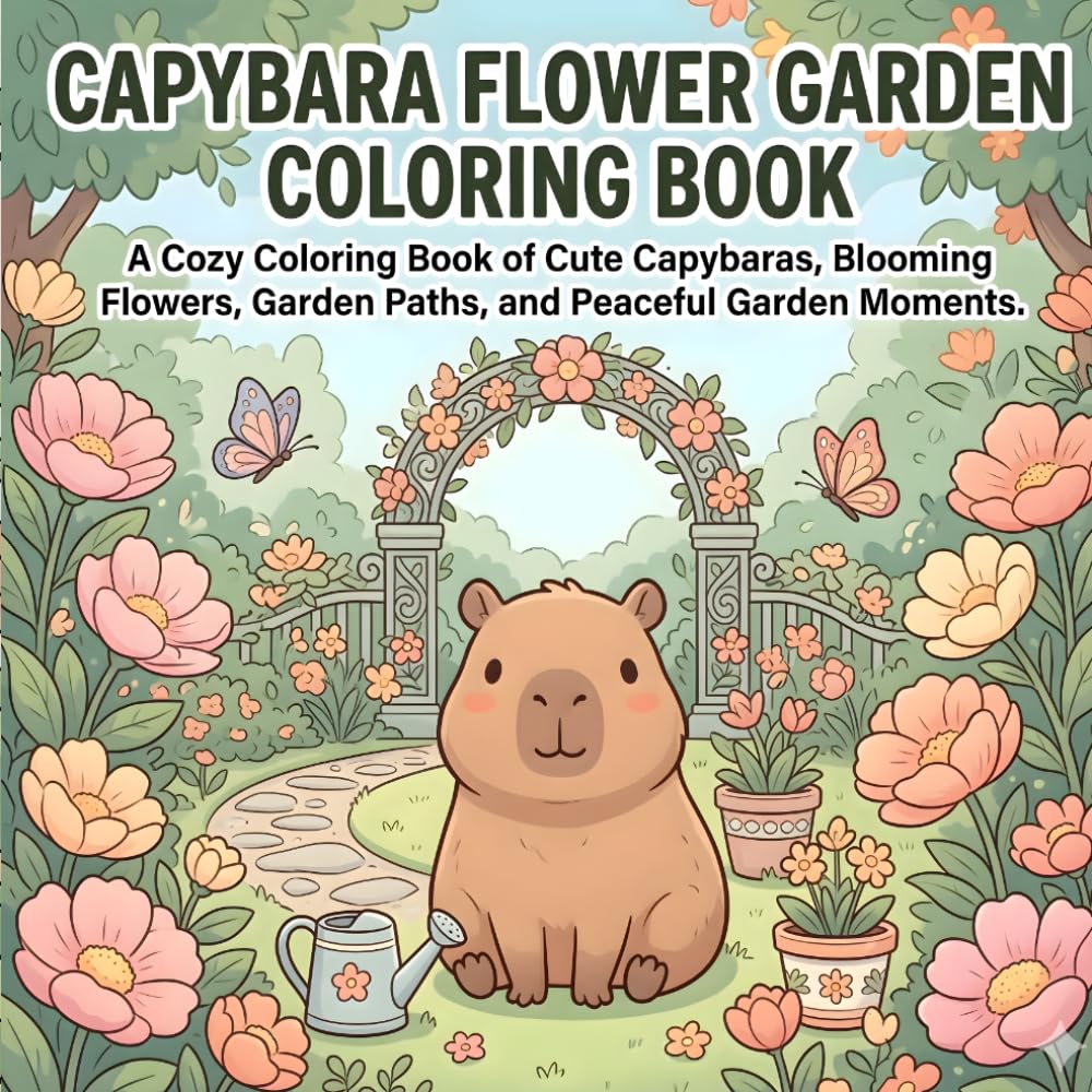 Capybara Flower Garden Coloring Book: A Cozy Coloring Book of Cute Capybaras, Blooming Flowers, Garden Paths, and Peaceful Garden Moments