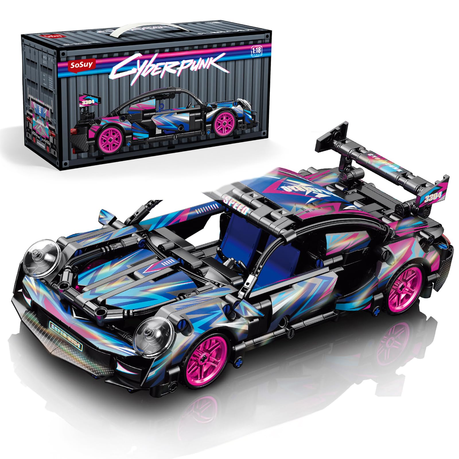 Sosuy 1:18 Supersportwagen Modellbausteine Sets - 540 Stück MOC Cyberpunk Rallye Auto Rennen Engineering Spielzeug zum Spielen und Ausstellen - Modell Spielzeug Geschenkidee für Erwachsene Jungen