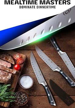 Dalstrong Non Serrated Steak Knives Set of 4-5 inch Straight Blade Steak Knife Set - Sheaths - Forged German Steel - Black G10 Handle - Gladiator Series Elite - Dinner Set - NSF Cuchillos para Carne
