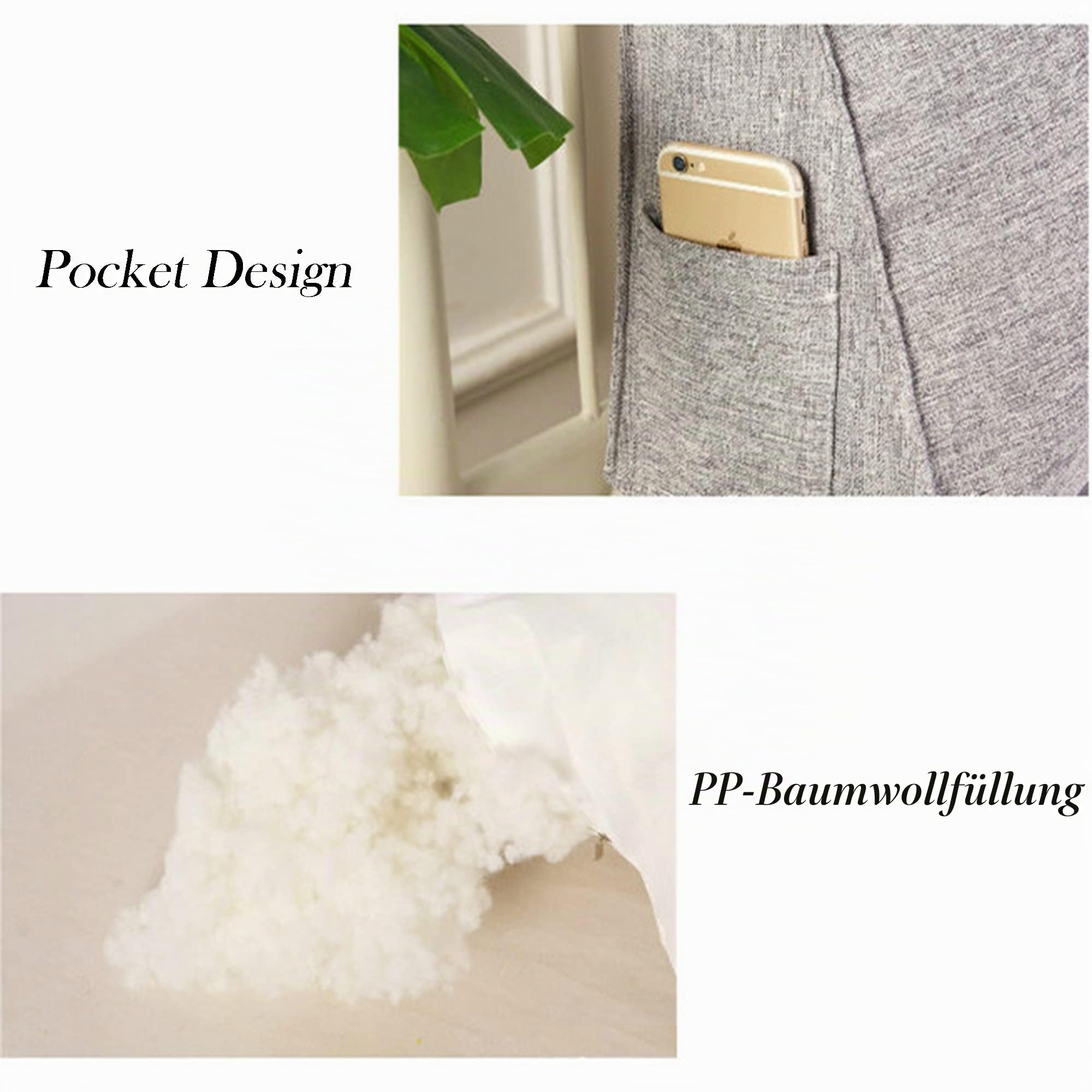 Einfaches Dreiecks-Lesekissen, großes Rückenlehnenkissen für Bett, Sofa, Tatami, Tagesbettkissen, Keil-Kopfteil-Kissen mit abnehmbarem Bezug (Dunkelgrau, 100x50x20)