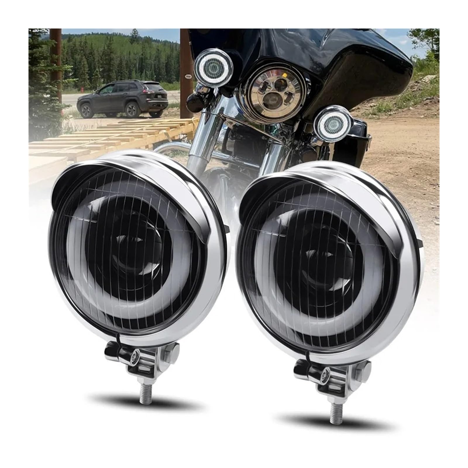 Faros para motocicleta Para Chopper Para Bobber Foco LED Para Motocicleta Luz De Marcha Auxiliar Blanco Cromado 12V 2 Unidades