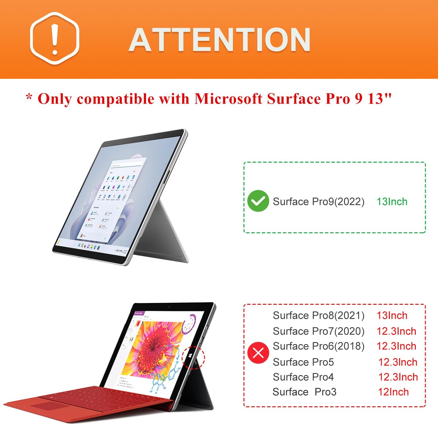 Megoo Surface Pro 9 Case for Microsoft Surface Pro 11/10/9 13", Multiple Angle Adjustment Folio Case Cover with Stylus Pen Holder Compatible with Type Cover Keyboard