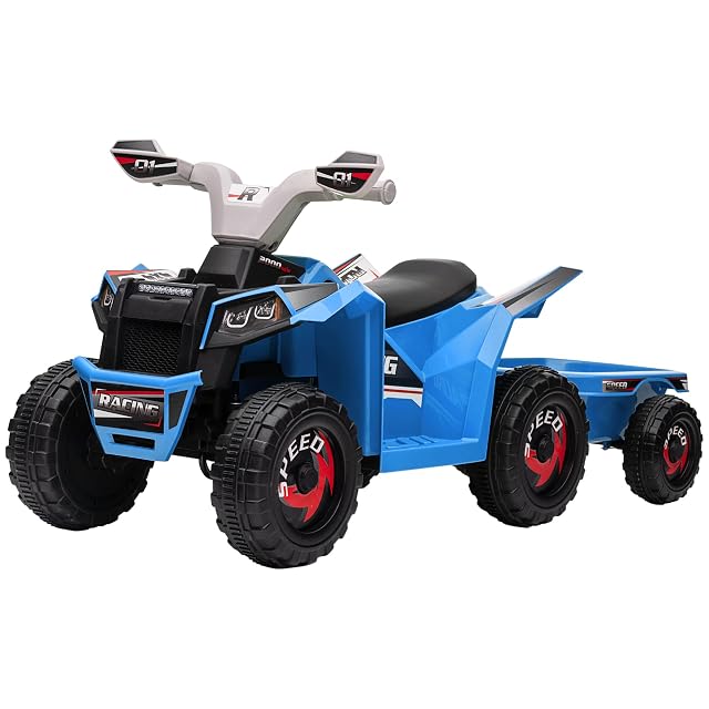 HOMCOM Quad Eléctrico para Niños con Remolque 6V 18-36 Meses 2,5 km/h Azul