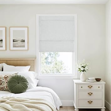 RYB HOME Full Blackout No Drill Roman Shades for Windows, UV Protection Thermal Insulation No Tools Roman Shades Easy to Install, Magnetic Blind with Adhesive Tape, W26xH64, White, 1 Panel
