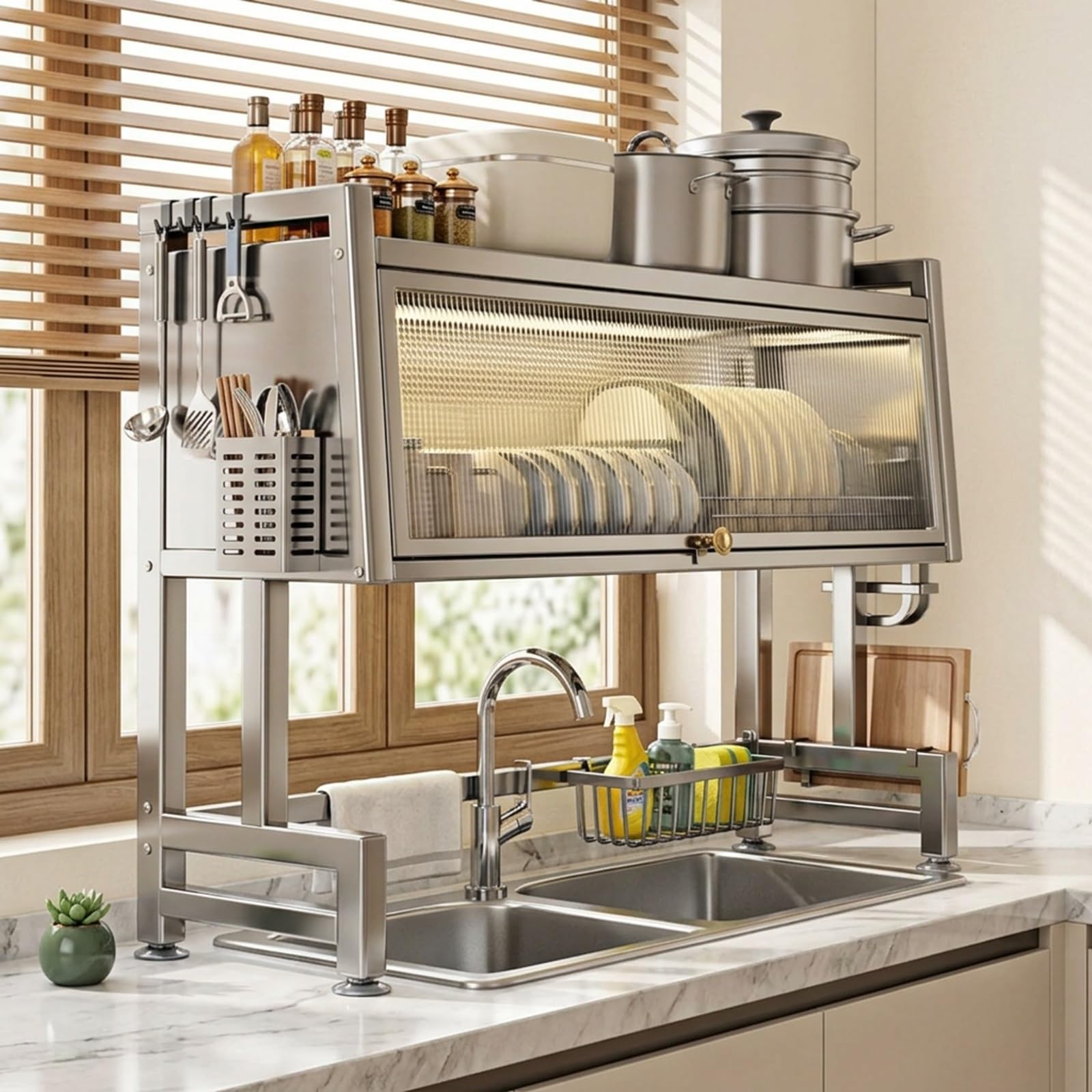 Estante Superior para Fregadero con Puerta Antipolvo Protectora