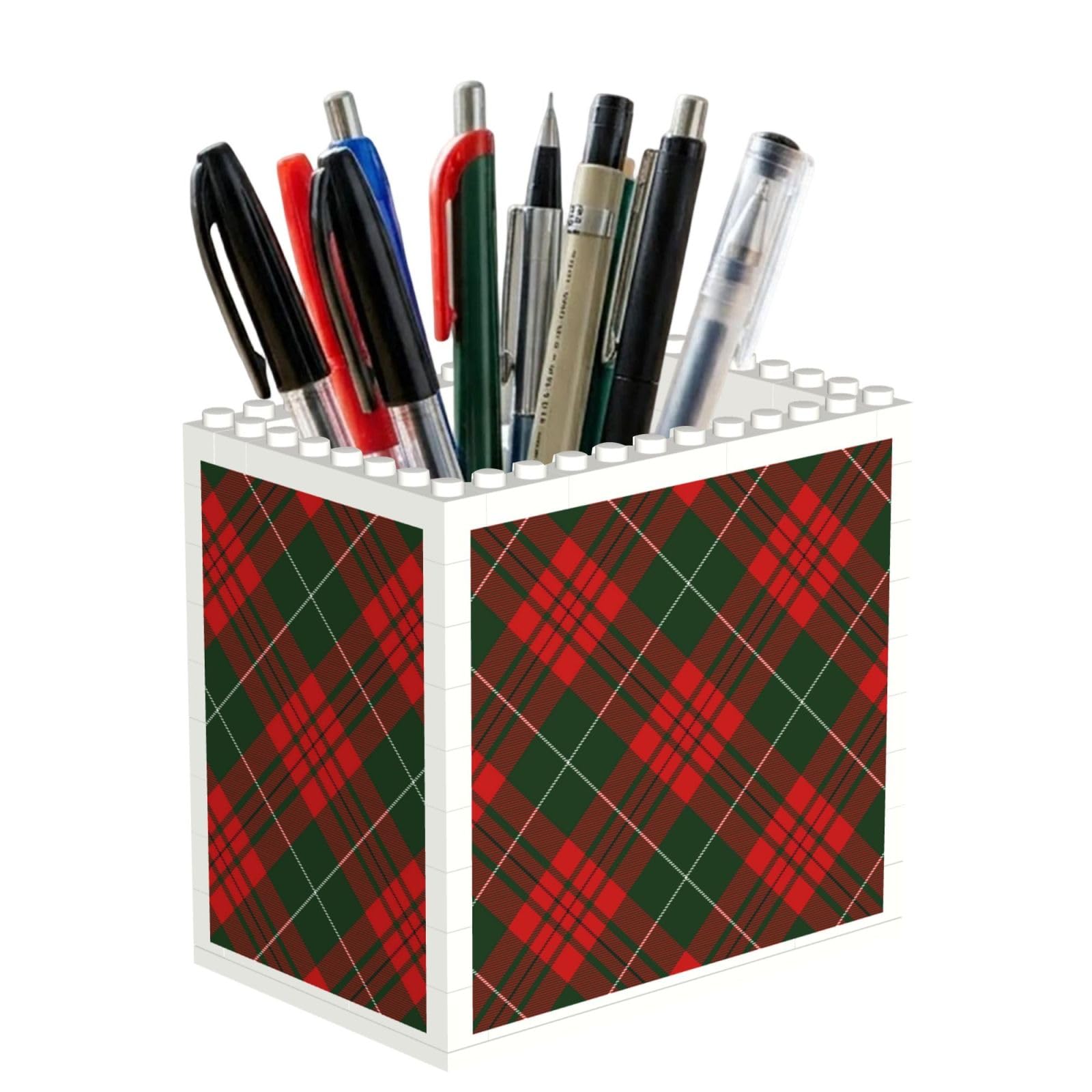Poadnly Christmas Scottish Tartan, Pen Pot Pencil Holder for Office Home School, Compact Desk Organiser for Office Stationery