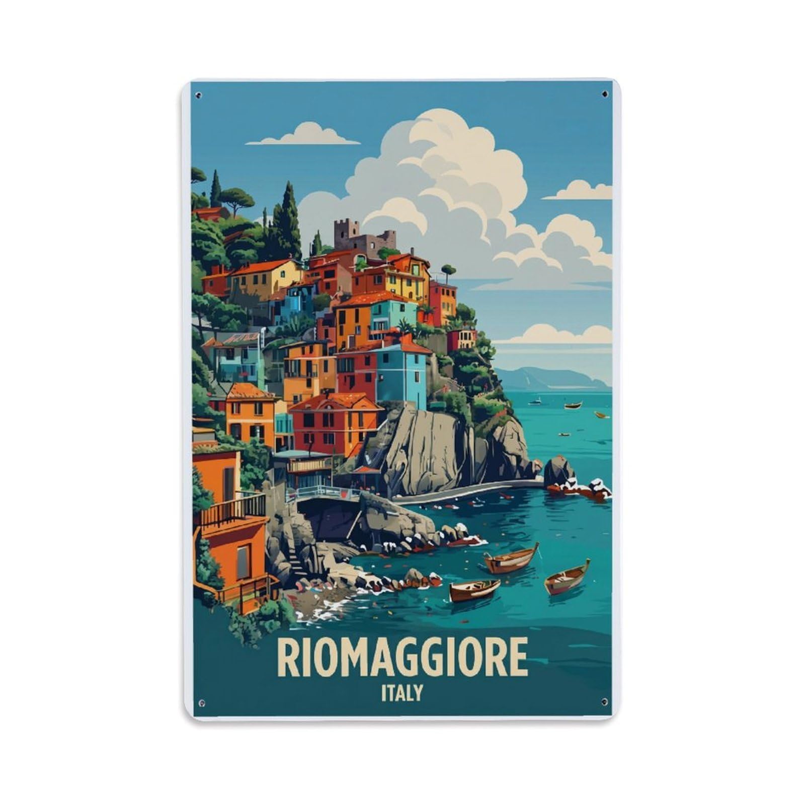 Huiyhb 8X12inch(20X30cm) Vintage Travel Riomaggiore Italy Harmonious Colors Metal Tin Sign