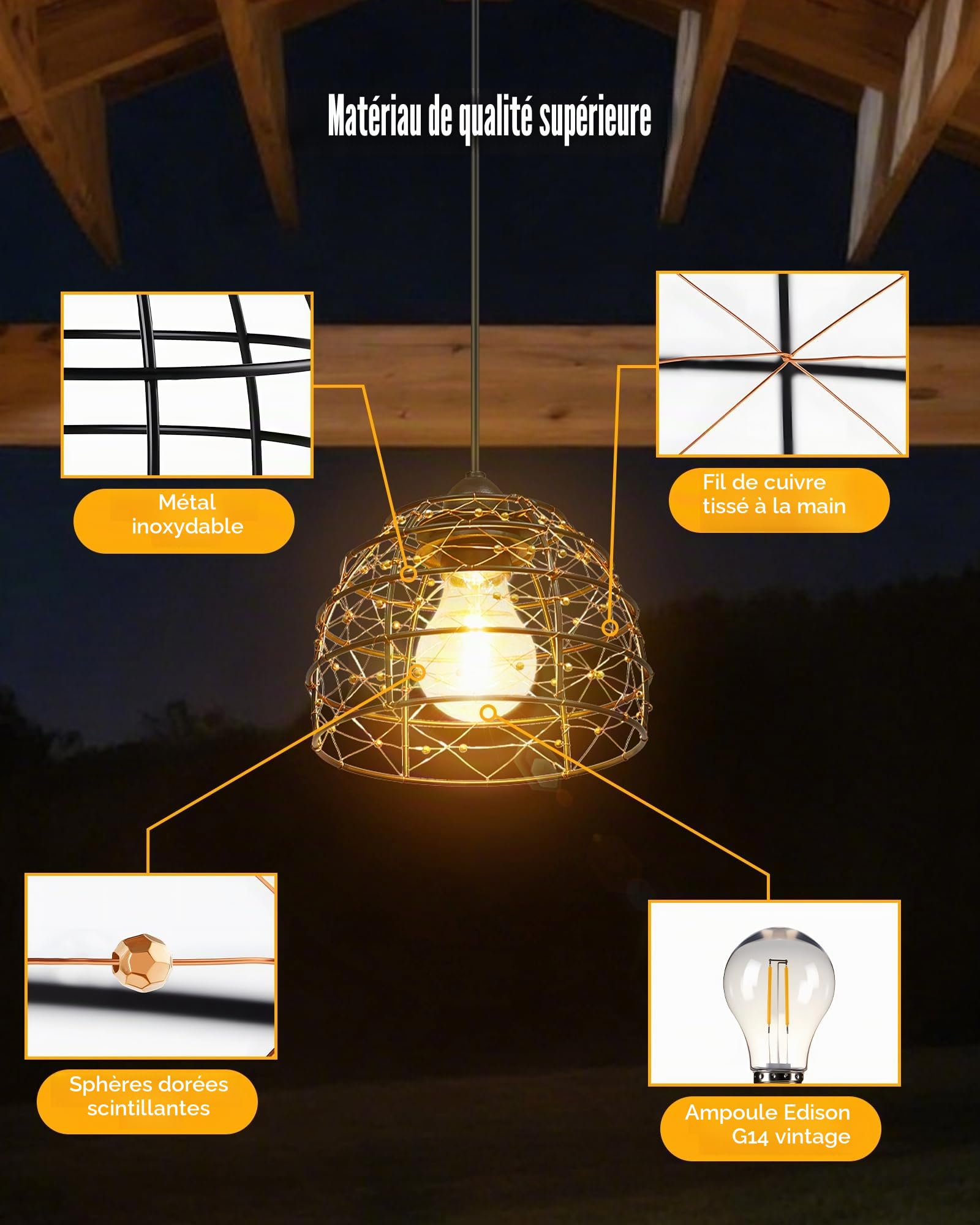 Lampe Solaire Intérieur Extérieur Bohème 2 Suspensions avec Télécommande IP65