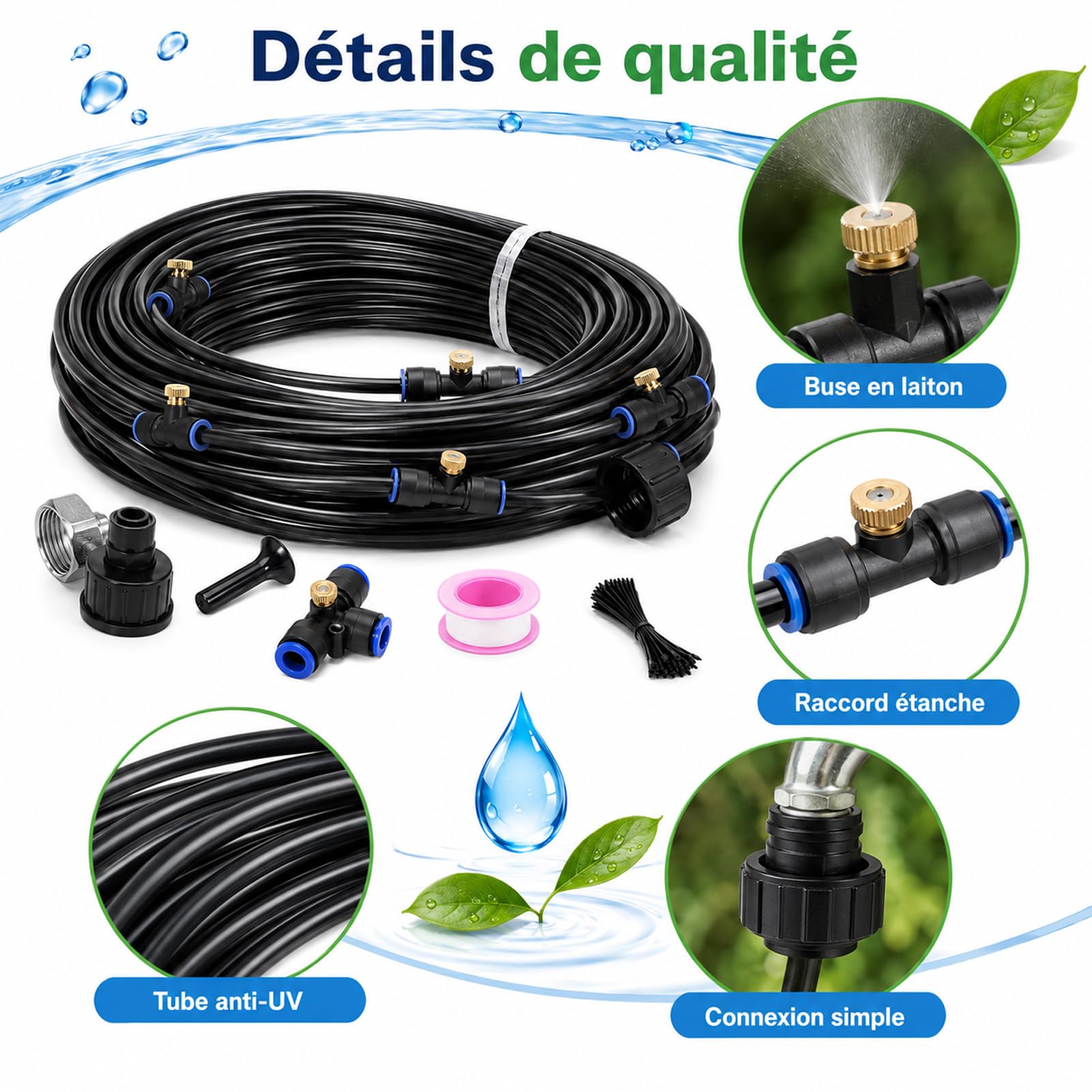 Générique Brumisateur Terrasse Exterieur Kit, Convient aux patios, Jardins, serres, piscines et parasols (20m)