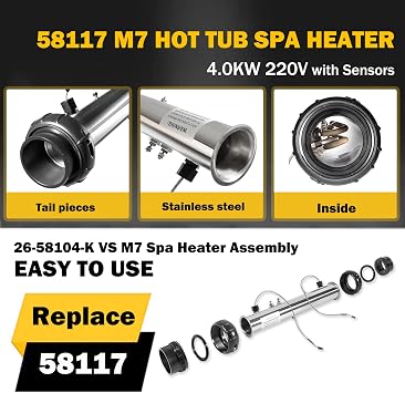 E-cowlboy 58117 M-7 Heater Assembly fits for Balboa VS, EL, TS, GS, BP Control Systems, 4.0 KW 220V 26-58104-K with Sensor