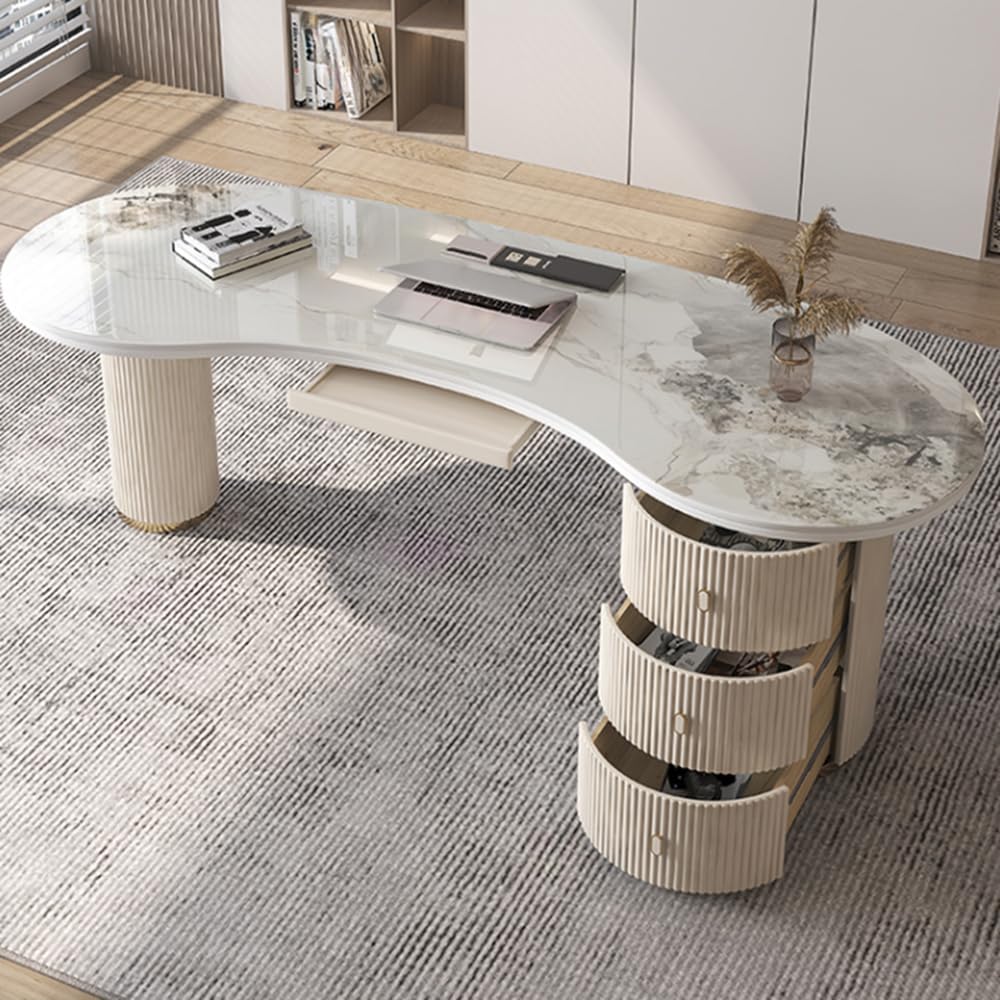 LITFAD Slate Top Writing Table with Wireless Charge and Side Storage, Modern Boss Table, Office Computer Desk for Home Office, Without Chairs, 55" L x 27.5" W x 29.5" H