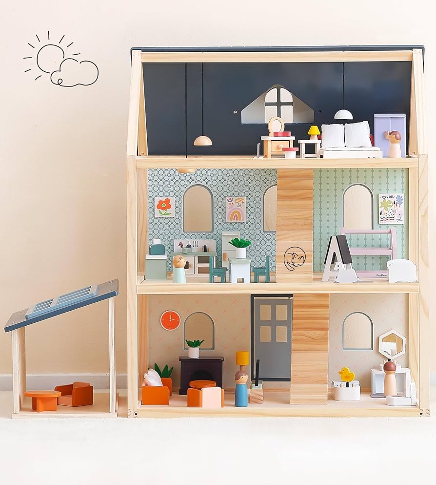 ドールハウス Amazon.com: PairPear Large Wooden Dollhouse, 3 Story Play House