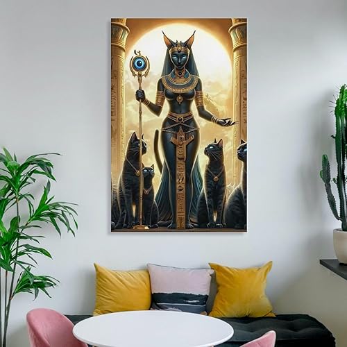 Miniatura 6 de KRECDKQ Póster de Bastet del Antiguo Egipto con Gatos Negros Dorados, Póster de Arte de Pared para Habitación, Estética Dorada, Dorado, Pinturas