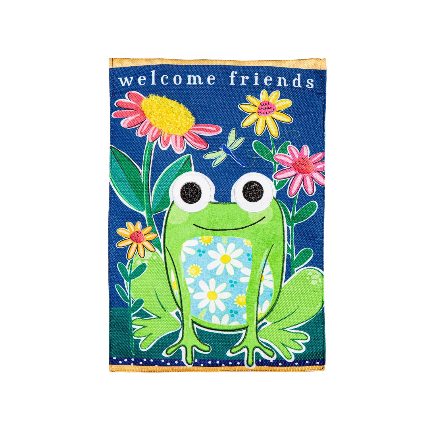 Evergreen Flag Welcome Friends Frog Burlap Spring Garden Flags 12x18 double sided | Small Garden Flags For Outside | Welcome Spring Flag Décor for Yards and Gardens