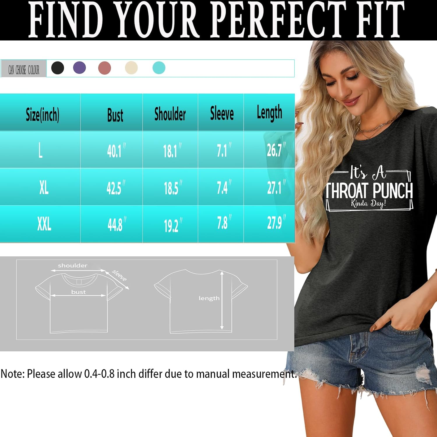 Funny Women's Graphic T-Shirt - It's a Throat Punch Kinda Day Tee - Casual Short Sleeve Top, Soft Cotton Sarcastic Shirt - Image 6