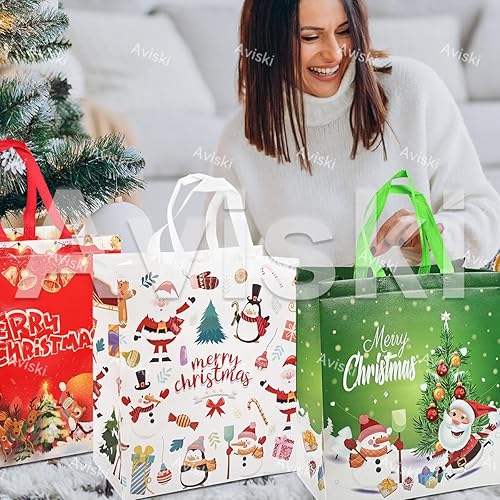Miniatura 6 de Bolsas grandes de regalo de Navidad, 8 piezas, bolsa con asas, bolsas de golosinas, multifuncionales no tejidas para envolver regalos, compras,