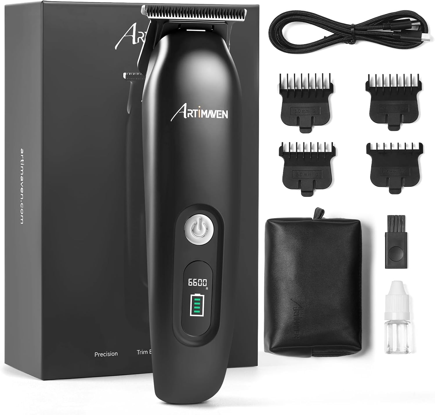 Cordless Trimmer for Men, USB-C Charging, DLC Precision Blade, 150-Minute Runtime, Compact & Lightweight for Beard, Detail & Full-Body Grooming (Black Beard Trimmer and Toiletry Bag)