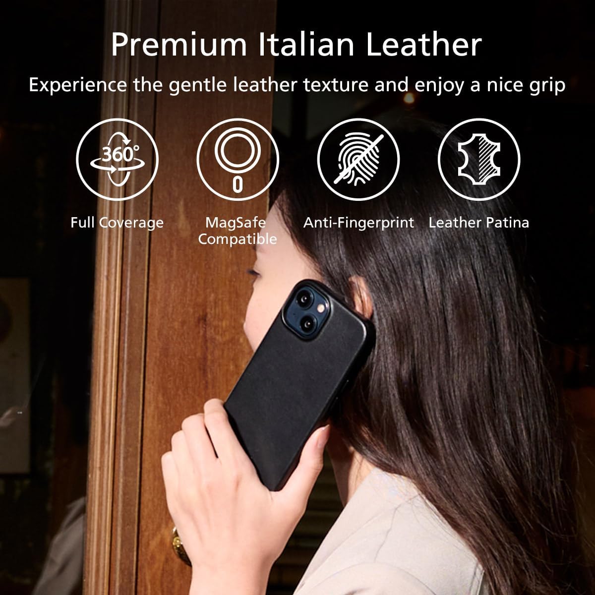 alto Phone Case Compatible with iPhone 15 2023 and MagSafe, Magnetic Italian Leather Case, Clop Series Drop Protective Case (iPhone 15, 6.1 inch, Raven Black)