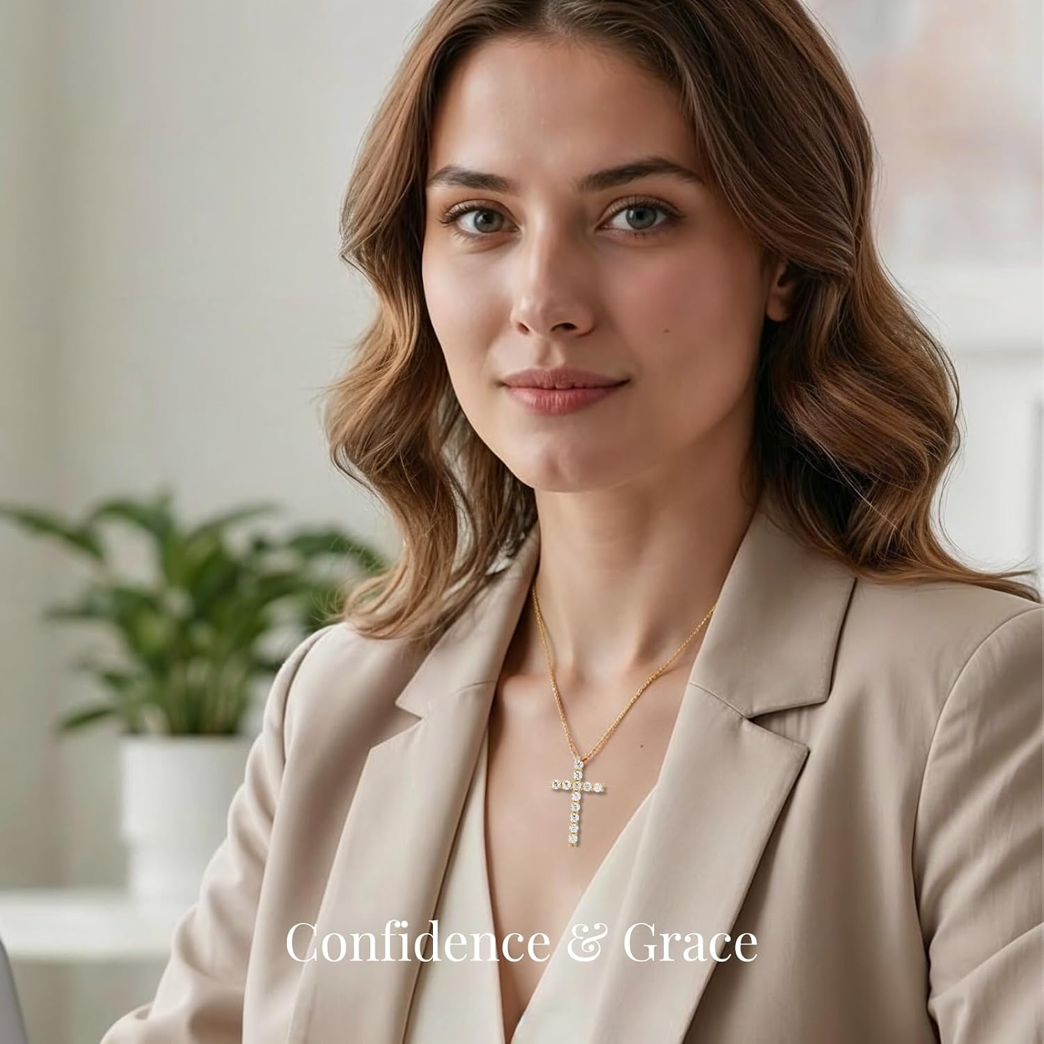 LOVE&LOVE Moissanite Cross Necklace Collection For Women Men, D Color VVS1 Moissanite Pendant, 18K White or Yellow Gold Plated 925 Sterling Silver Christian Religious Jewelry Gifts Her Him