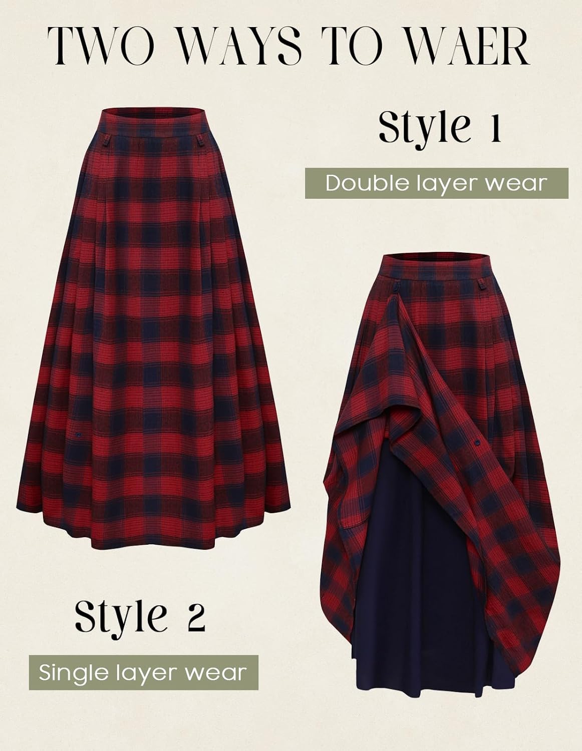 Scarlet Darkness Plaid Skirts for Women High Waist Long Skirt with Pockets - Image 4