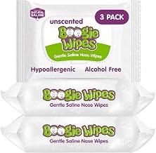 Boogie Saline Nose Wipes Unscented - 90 Count | Hypoallergenic & Alcohol-Free, Allergy Relief, Made with Natural Saline, Aloe, Chamomile & Vitamin E, Diaper Bag Essential