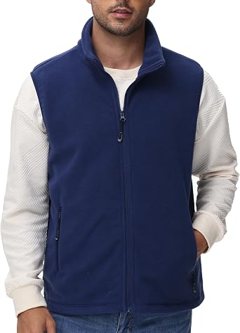 Mens Fleece Vest Full Zip Polar Fleece Sleeveless Jacket Lightweight Outerwear Golf Vests with Zipper Pockets