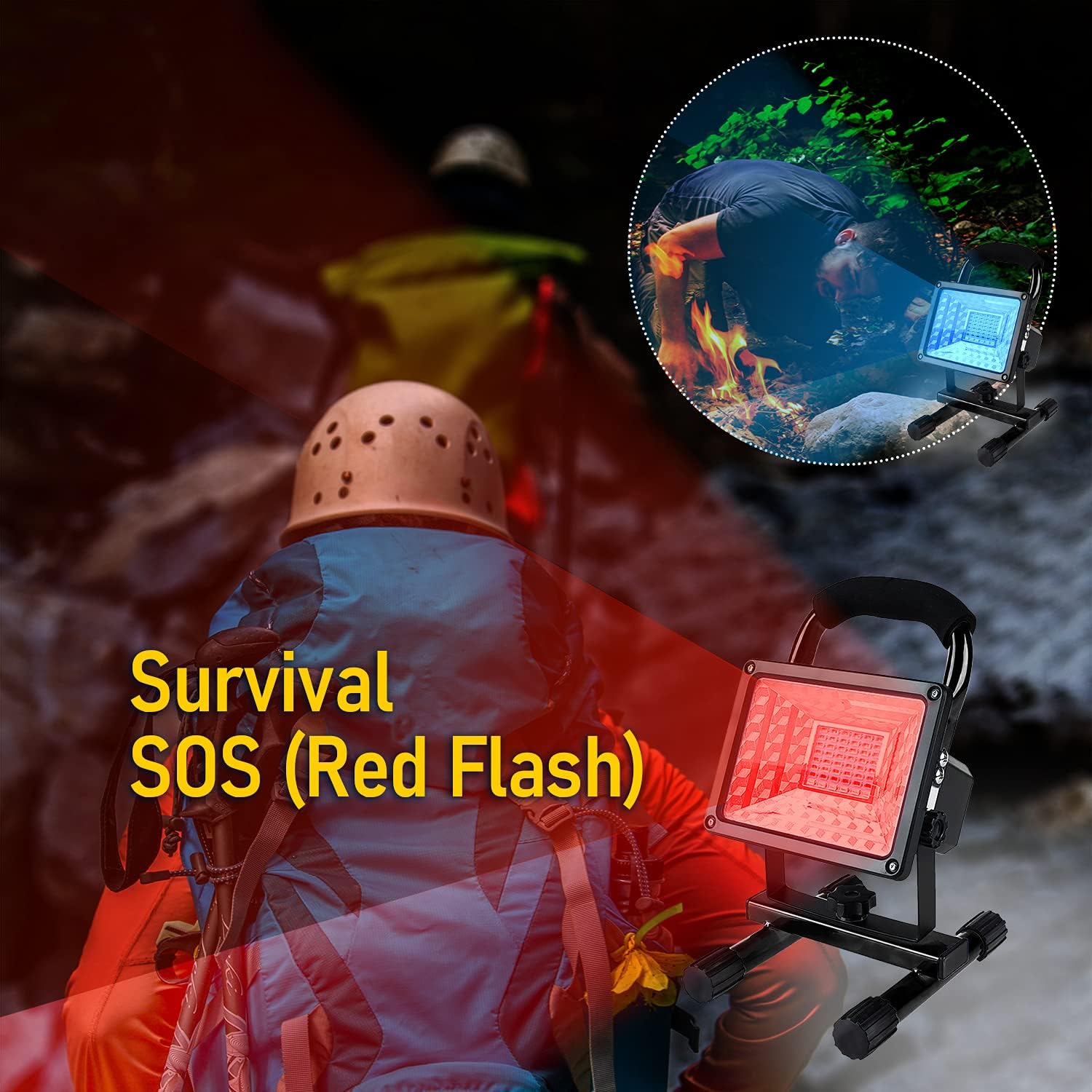 LANFU 30W LED work light,wireless portable rechargeable battery operated standing spotlight,6000LM IP65 outdoor waterproof for BBQ camping Fishing workshop trouble emergency construction site black