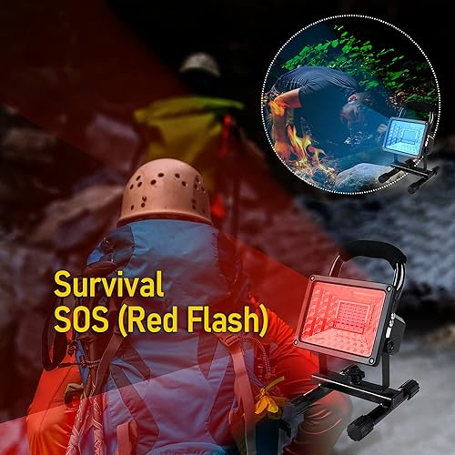 Vista 24 de LANFU Luz de trabajo LED de 15 W con soporte, luces de inundación portátiles recargables de 4000 lm, interruptor de brillo ajustable, IP65