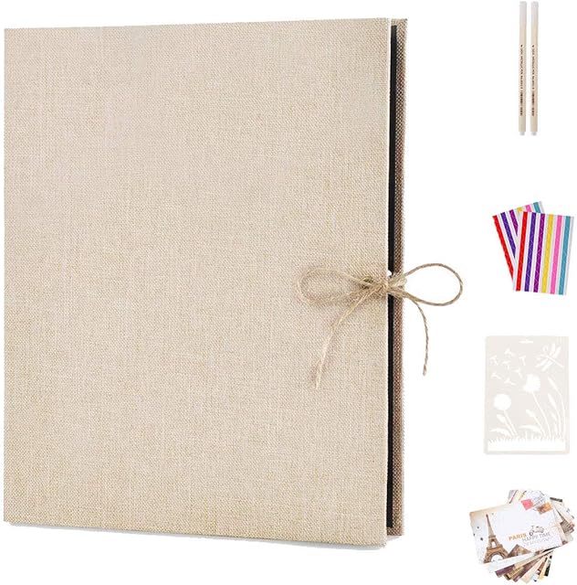 AIOR Photo Album Scrapbook, Linen Covered DIY Black Page Scrap Book Refillable Wedding Anniversary Memory Photo Book Valentines Birthday Gifts for Him Her, for Dad Mom, Girls (White)