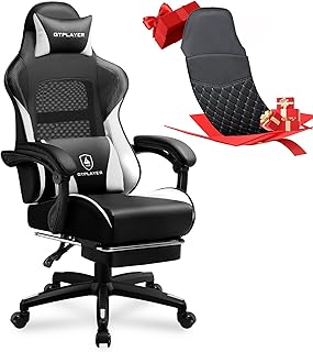 GTPLAYER Gaming Chair, High Back Leather Computer Game Chair with Footrest, Ergonomic Height Adjustable Office Chair with Removable Cover and Lumbar Support for Gaming and Work (WT,with Leather Cover)