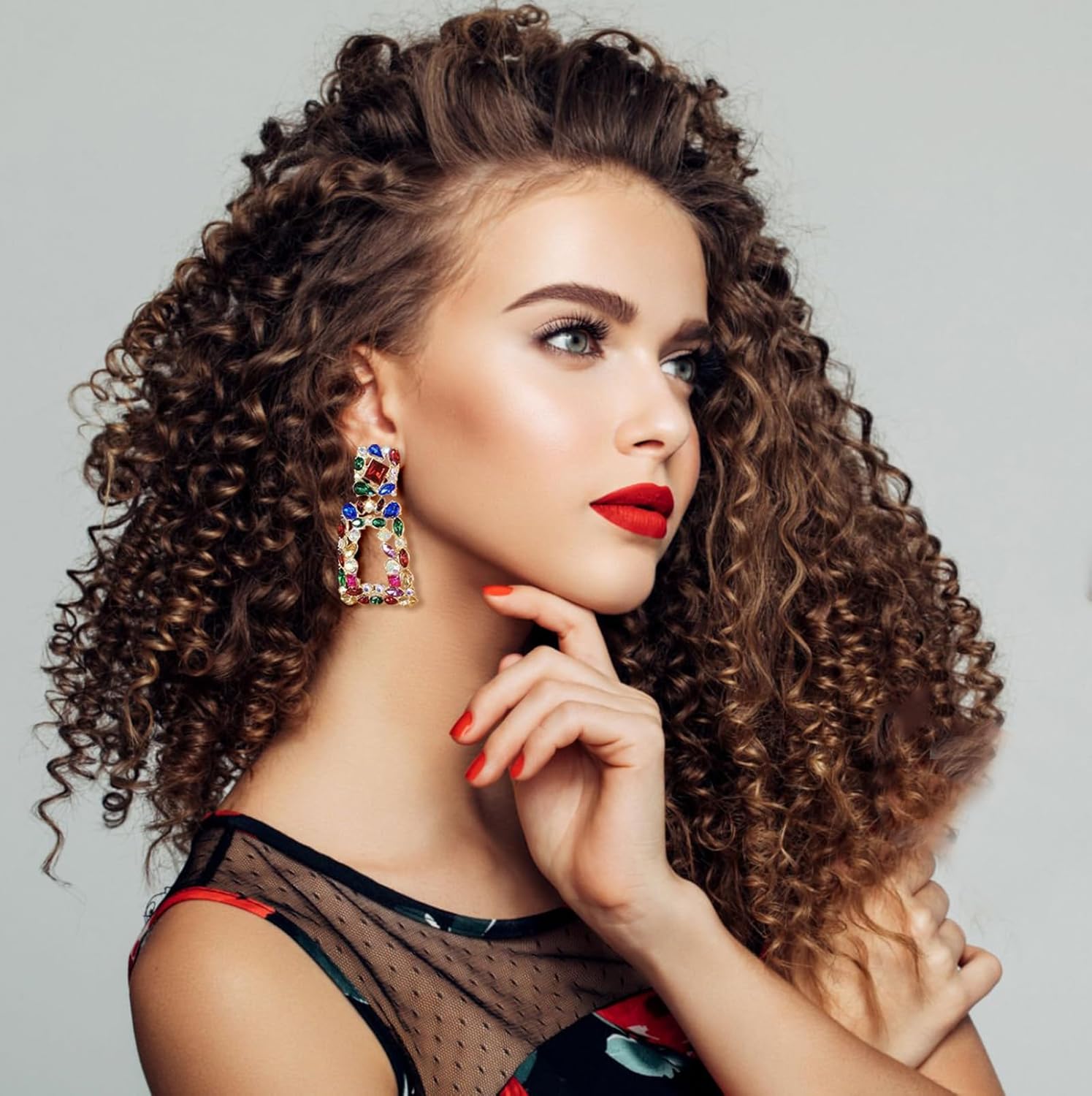 Rhinestone Rectangle Dangle Statement Earrings Trendy Crystal Geometric Drop Earrings hypoallergenic for Women - Image 3