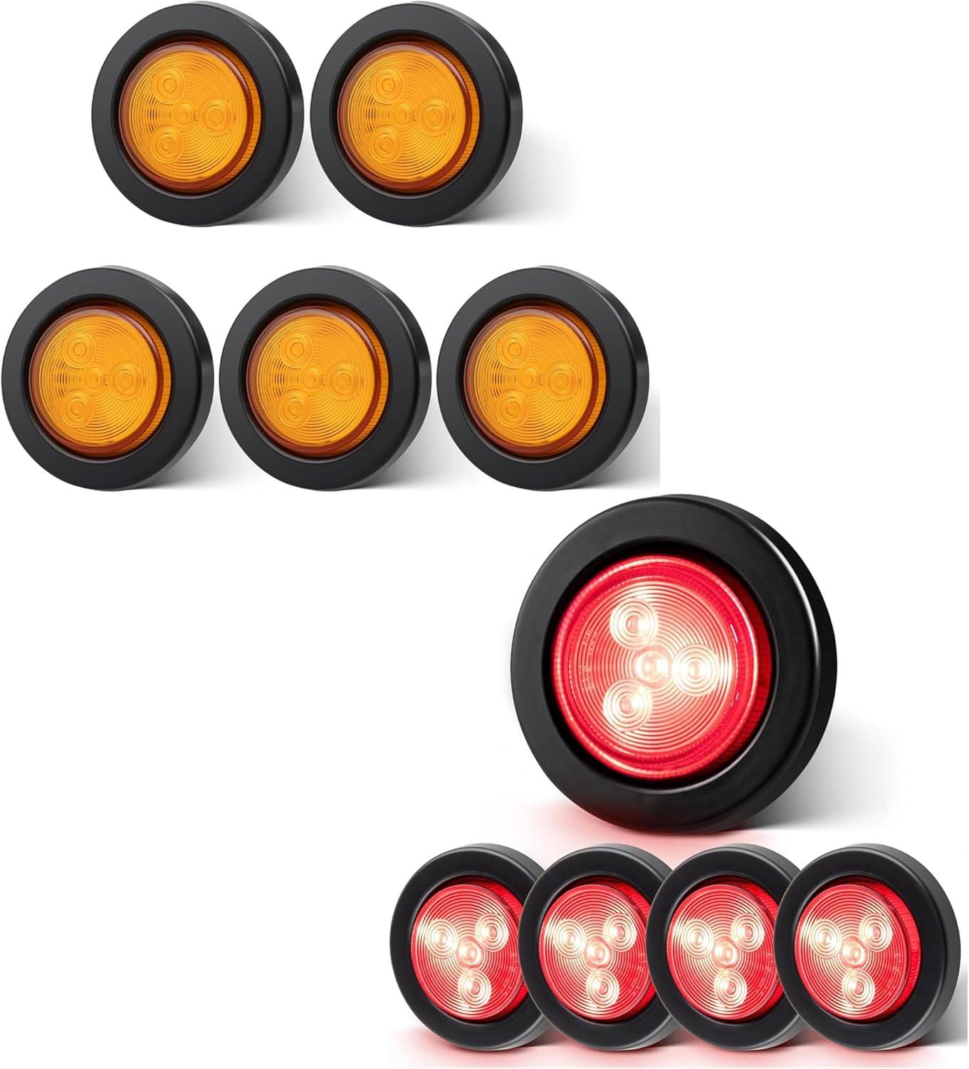 Oyviny 5PCS 2 Inch Amber+ 5PCS Red Round LED Clearance Lights