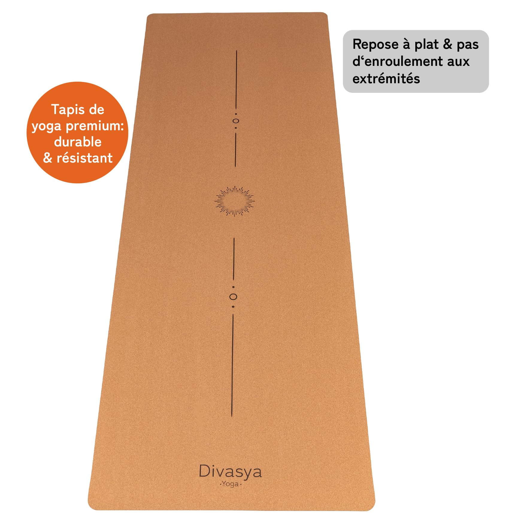 Tapis de yoga en liège antidérapant de qualité supérieure: caoutchouc naturel et liège | 100% naturel et durable | 183 x 66 x 0,4cm | Sangle de transport incluse | Tapis de yoga antidérapant