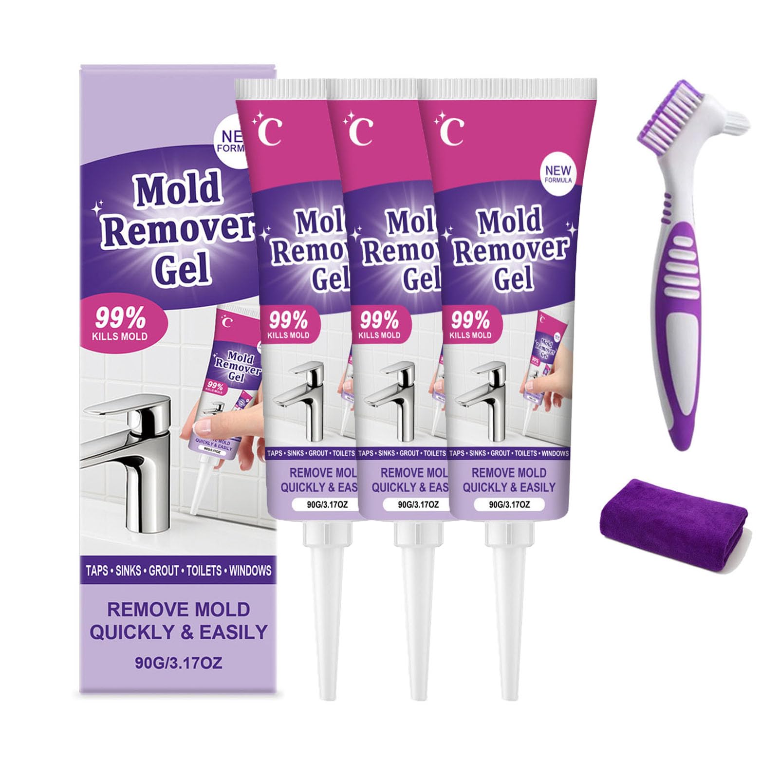 anti-moisissures, nettoyant puissant, magique Extreme Gel, très efficace dans la pénétration, gel de nettoyage des moisissures, nettoie rapidement les espaces de carrelage de salle de bain (3PCS)
