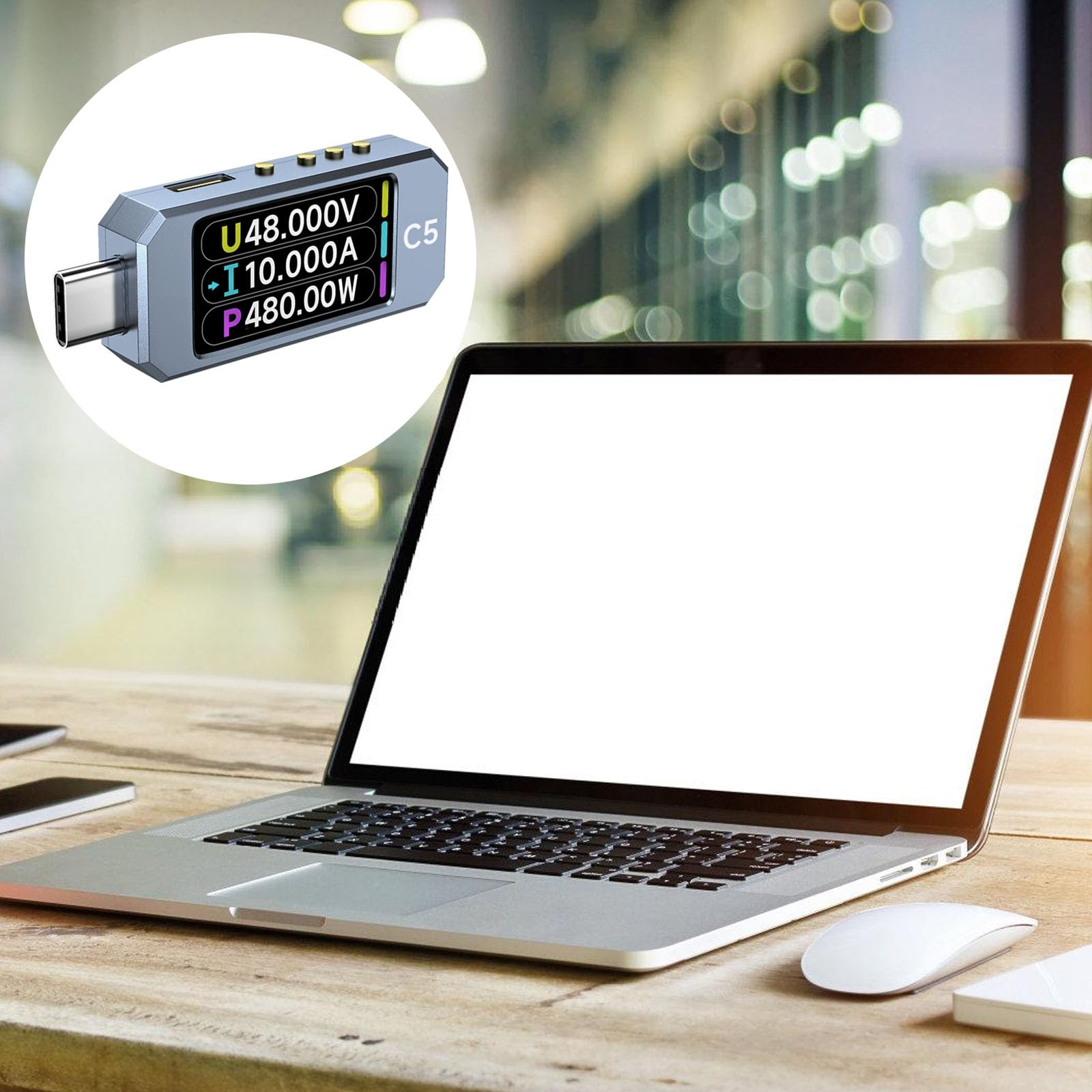 Multímetro digital de alta precisión USB C 3.1 DC48V para medición de voltajes y corriente con pantalla