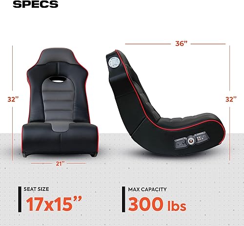 Miniatura 3 de X Rocker 5172601 Surge silla para juegos con Bluetooth y sonido 21 negra con tuberías rojas