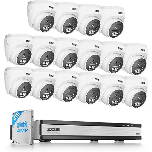 ZOSI C220 16CH 4K PoE Home Security Camera System, 16CH 8MP 4K NVR with 4TB HDD for 24/7 Record, 16 x 4MP(1440p) QHD 2.5K Dome IP Cameras Outdoor Indoor, Smart AI Human Detection, Two-Way Audio