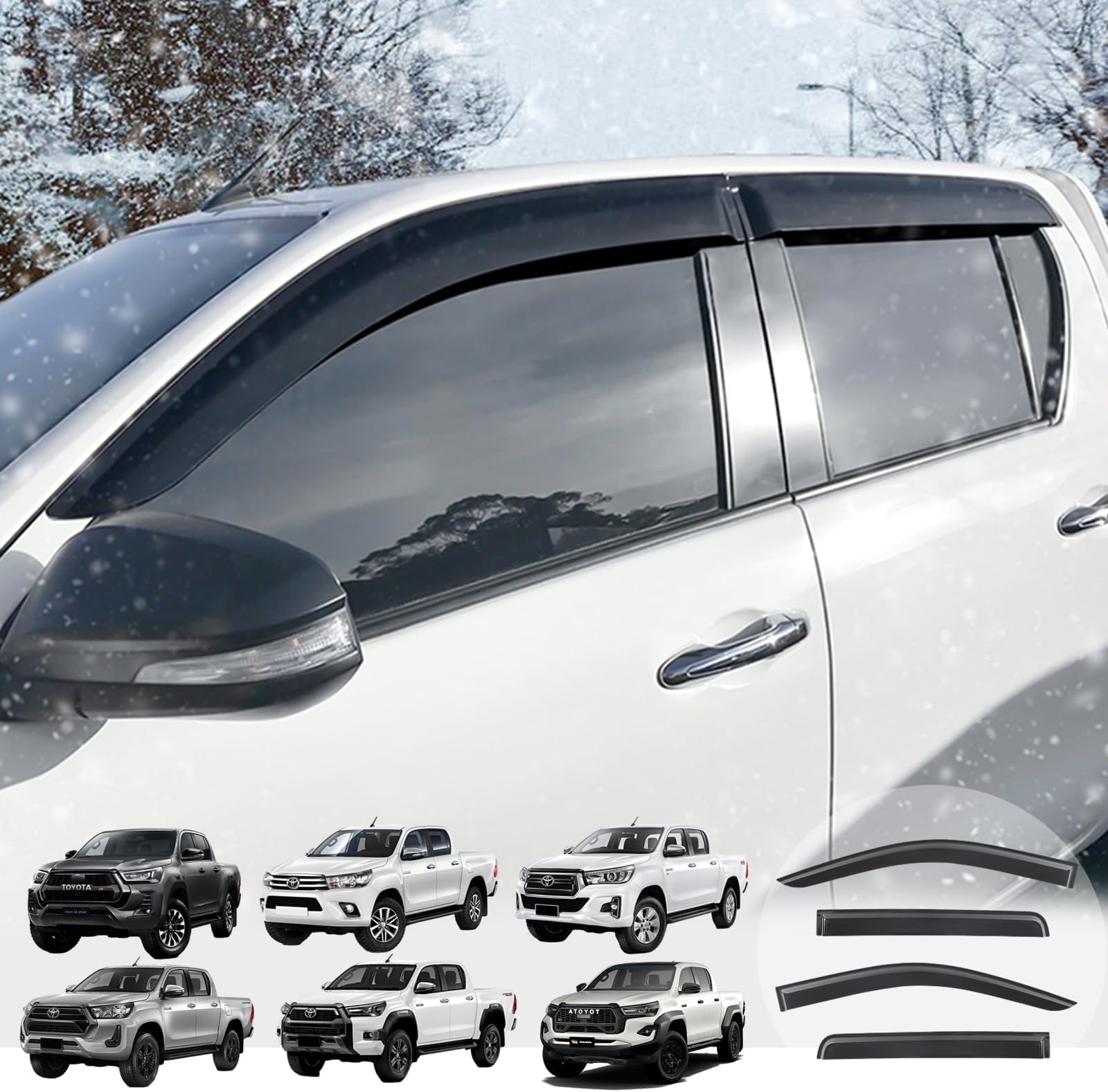 For Toyota Hilux Accessories Wind Deflectors - Hilux Revo 2016-2026 MK8 MK9 Invincible/Invincible X/GR Sport/Icon/Active 4-doors Sun Rain Guards Car Window Shields Protector 4PCS