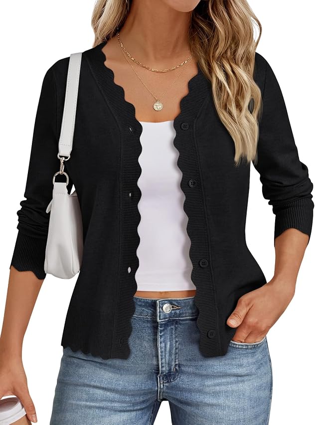 LILLUSORY Womens Cardigan Sweaters Long Sleeve Casual Lightweight Button Down V-Neck Fall Clothes 2026