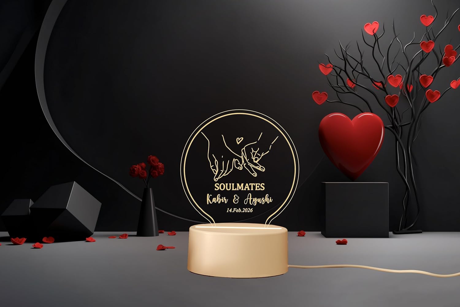 Personalized Couple Name LED Table Lamp (E203Design4)