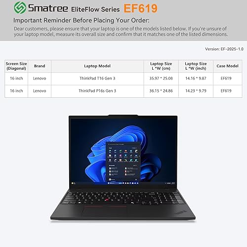 Miniatura 2 de Smatree EliteFlow - Funda protectora delgada para laptop de 16 pulgadas Lenovo ThinkPad T16P16s Gen 3, con bolsillo para accesorios y asa,