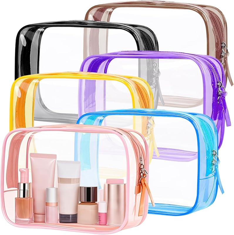 PLULON Necessaires transparentes com zíper, Pacote com 6, cores variadas