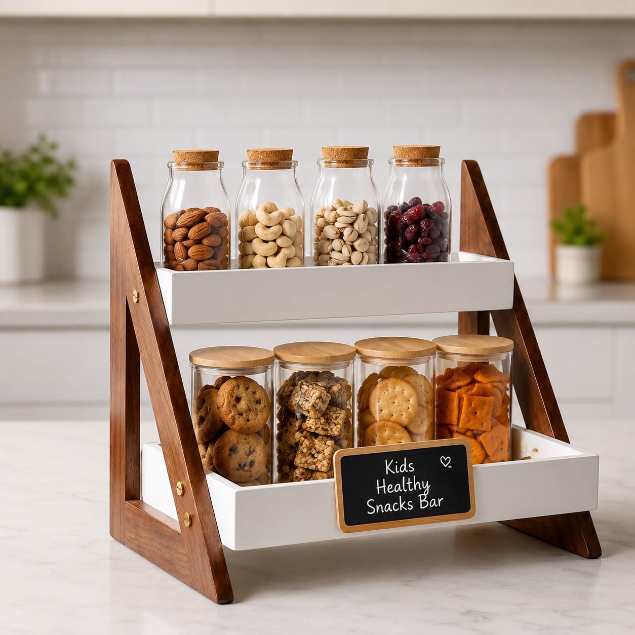 2 Tier Wooden Kitchen Counter Organizer Rack | Premium Spice Rack & Storage Shelf for Kitchen Countertop | Modern Wooden Storage Stand for Oil Bottles, Jars, Coffee & Bathroom Essentials-image-3