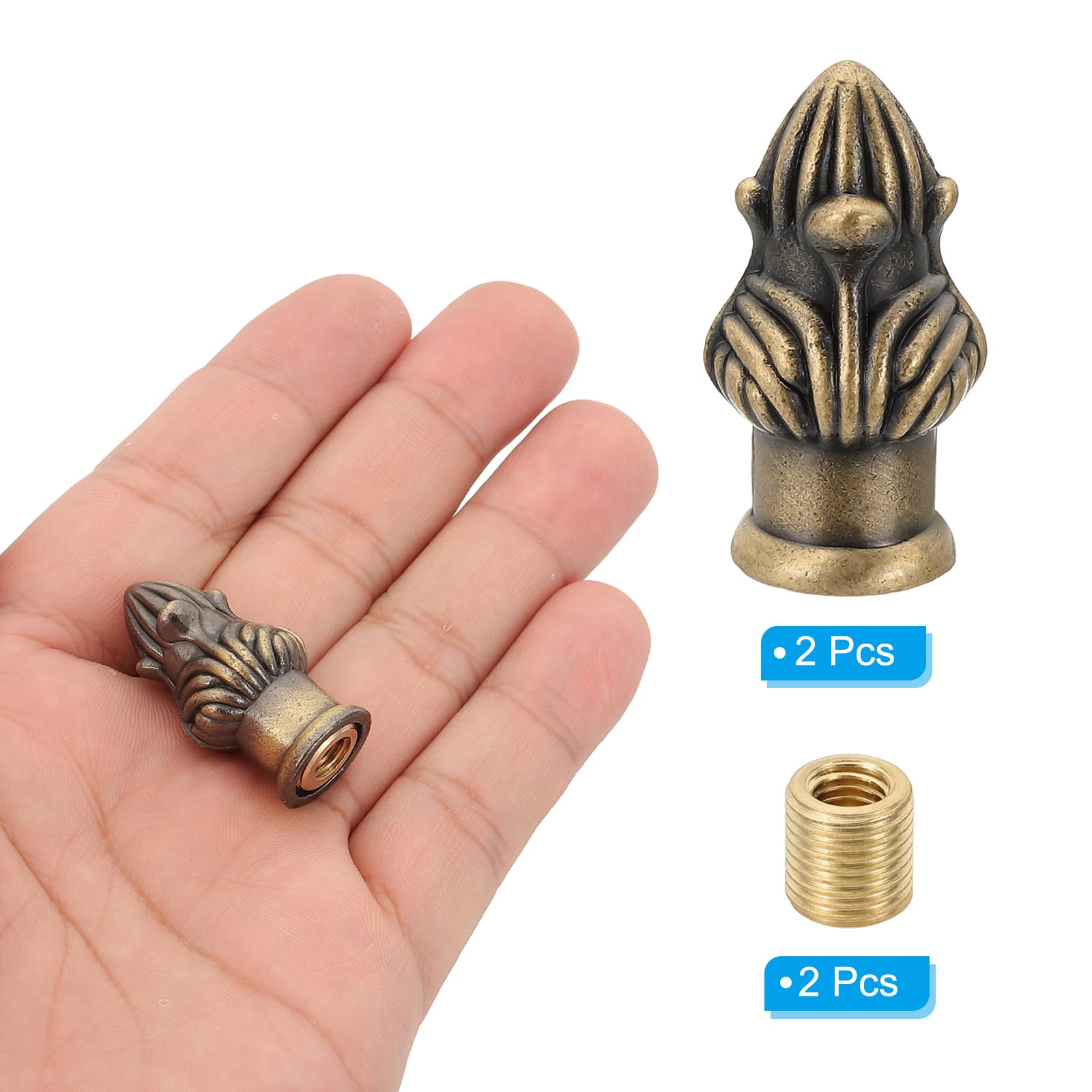 PATIKIL 33 x 20mm Pomelli Cappucci per Lampade, 2 Set Solidi Cappucci a Vite Decorazione Superiore Paralume con Adattatore Riduttore Ottone per Lampade Tavolo e Terra, Bronzo