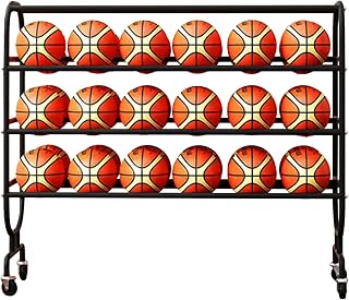WIPPWER Carro de Almacenamiento de Baloncesto Negro, Estante de Pelota de Deportes de Doble Ancho con Ruedas, Carro de Equipo de fútbol de Alta Resistencia for Gimnasio, hogar, Garaje