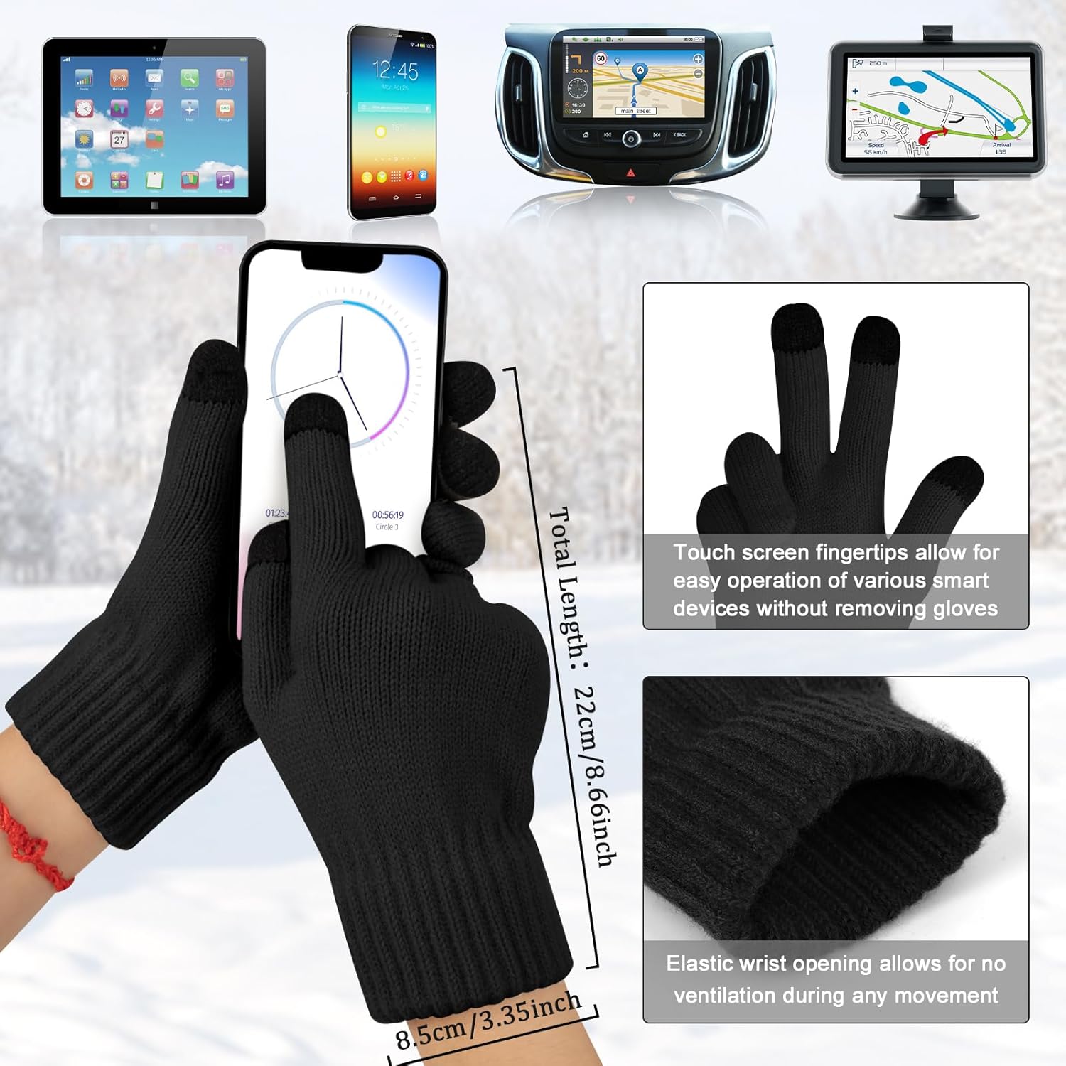 Mens Winter Hats Scarf for Men with Touchscreen Gloves Warm Long Scaves and Skull Caps Beanie Hat Gloves Set - Image 4