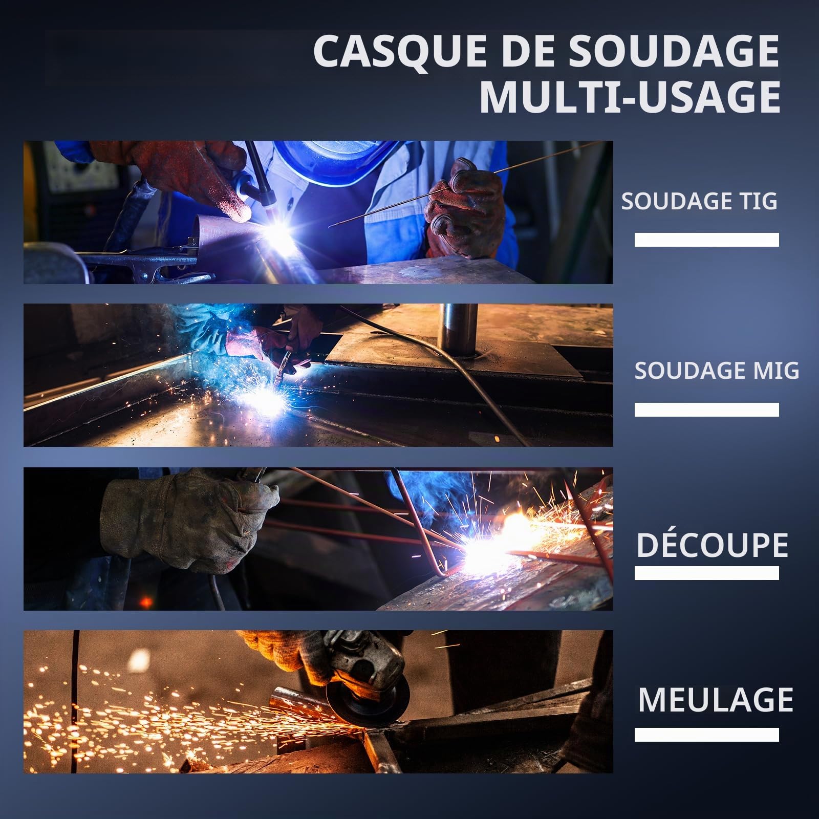 TRQWH Grand casque de soudage auto-obscurcissant True Color avec 4 capteurs d'arc réglables Large gamme d'ombres 4 ~ 5-8/9-13 pour soudeur TIG MIG ARC