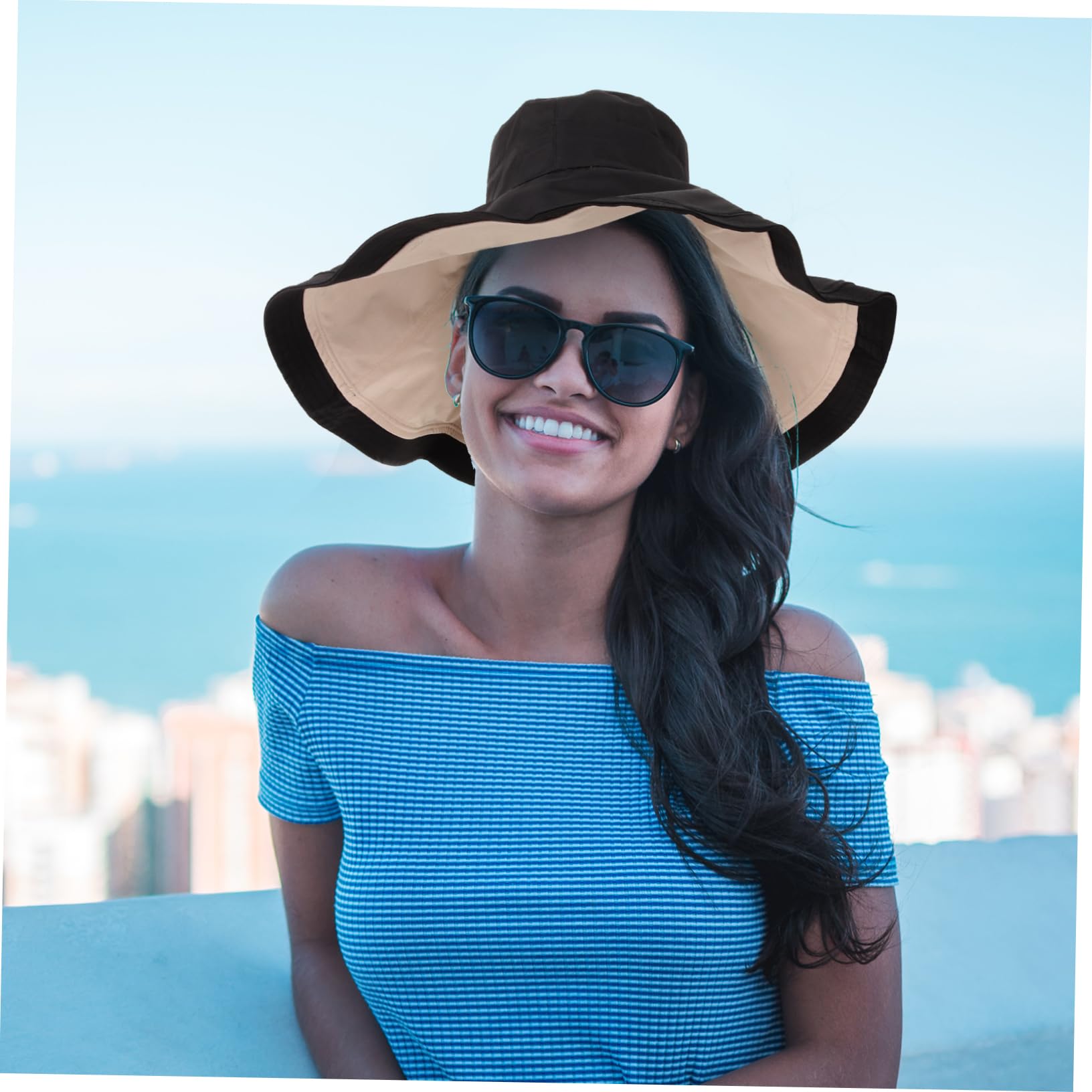 Sombrero de ala Ancha Sol para Mujer Negro Plegable UV