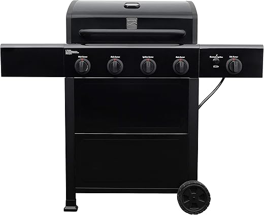 Kenmore 4-Burner Gas Grill with Side Burner, Outdoor BBQ Grill, Propane Gas Grill, Cast Iron Cooking Grates, Electronic Ignition, Warming Rack, Open Cart Design, 53000 BTUs, Black