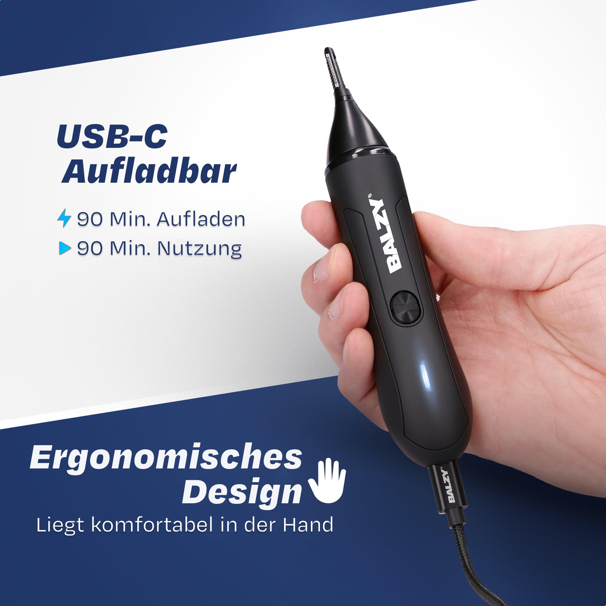 SnoutScraper® 2.0 Nasenhaartrimmer Herren 3-in-1 – Nasen- & Ohrhaarentferner, Augenbrauentrimmer, Präzisionstrimmer mit SafeShave™, USB-C Akku, 90 Min. Laufzeit, IPX5